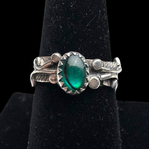 Vintage Sterling Silver Ring w/ Abalone Cabochon 7.5 Navajo Style Sawtooth Bezel - Picture 4 of 10